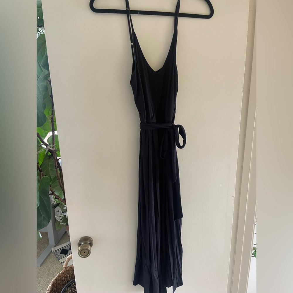 Gentle Fawn Black Cotton Tie-Waist Asymmetrical Midi Dress S Sleeveless Boho